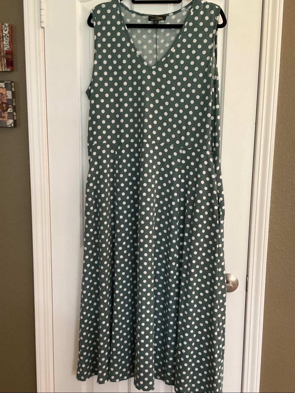 Sleeveless Sage Green Polka Dot V-Neck Dress